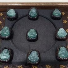 黑檀镶嵌蓝翡翠笑面佛diy配件手工编织手绳项链挂件文玩佛珠手串