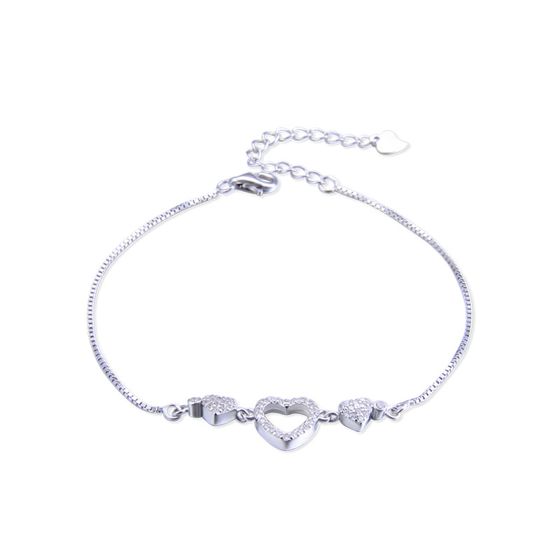 S925 plata esterlina en forma de corazón hueco pulsera femenina estilo coreano moda simple circón micro-incrustaciones pulsera estudiante novias joyería de la mano