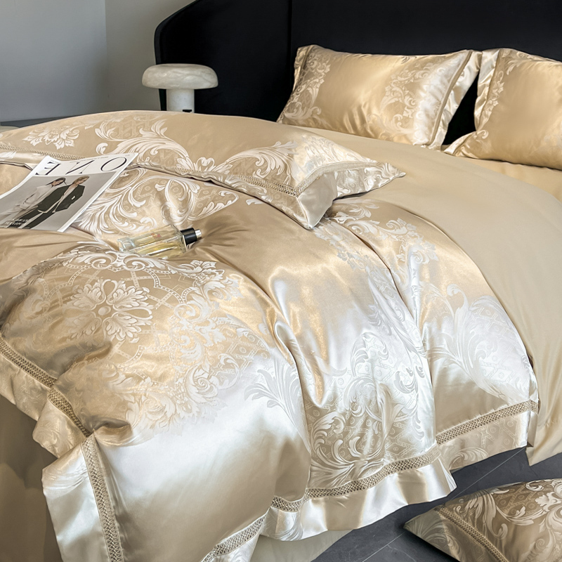 Premium A-Grade High-Thread-Count Jacquard Satin Four-Piece Set, Light Luxury Duvet Cover, Fitted Sheet, Pure Cotton, Ultra-Soft for Sleeping Naked, Master Bedroom Bedding Set 4 Premium A-Grade High-Thread-Count Jacquard Satin Four-Piece Set, Light Luxury Duvet Cover, Fitted Sheet, Pure Cotton, Ultra-Soft for Sleeping Naked, Master Bedroom Bedding Set 4