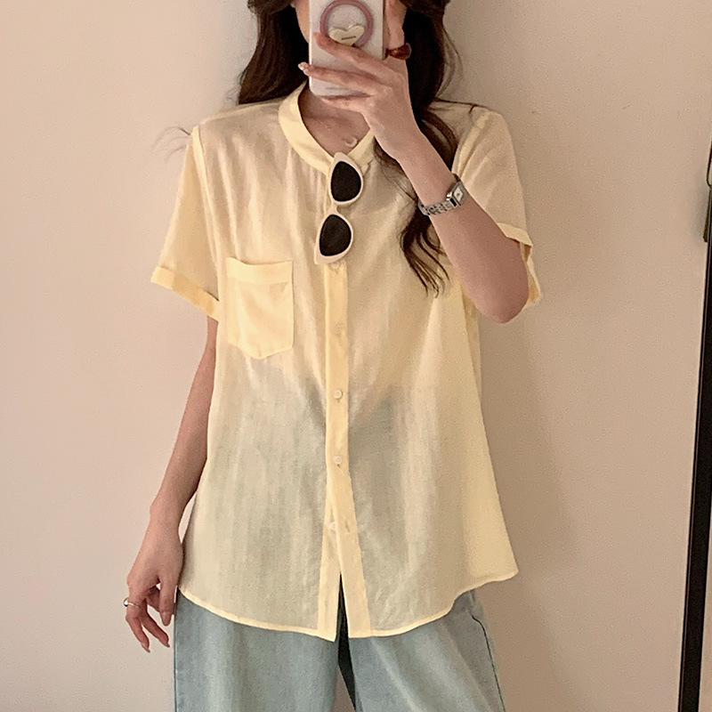 Sen Island Tencel Linen Short Sleeve Shirt for Women, Spring/Summer Casual Pocket Shirt, Minimalist Breathable V-Neck Top Sen Island Tencel Linen Short Sleeve Shirt for Women, Spring/Summer Casual Pocket Shirt, Minimalist Breathable V-Neck Top