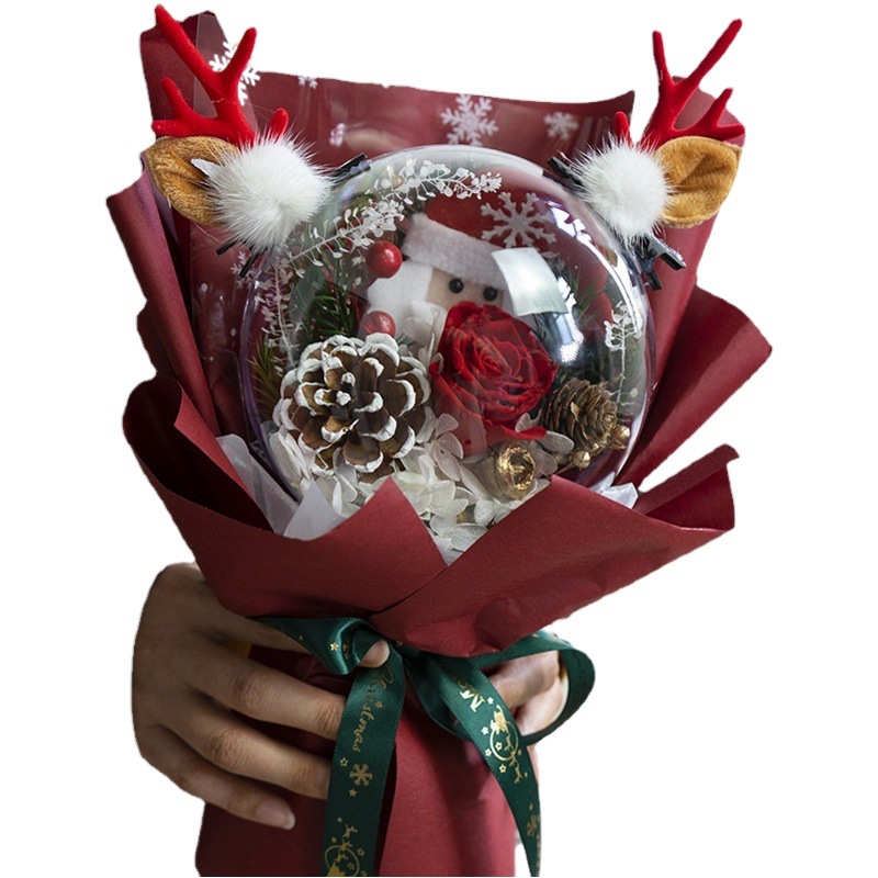 Ramo de Navidad rosa roja flor eterna ola bola ramo de Navidad caja de regalo al por mayor