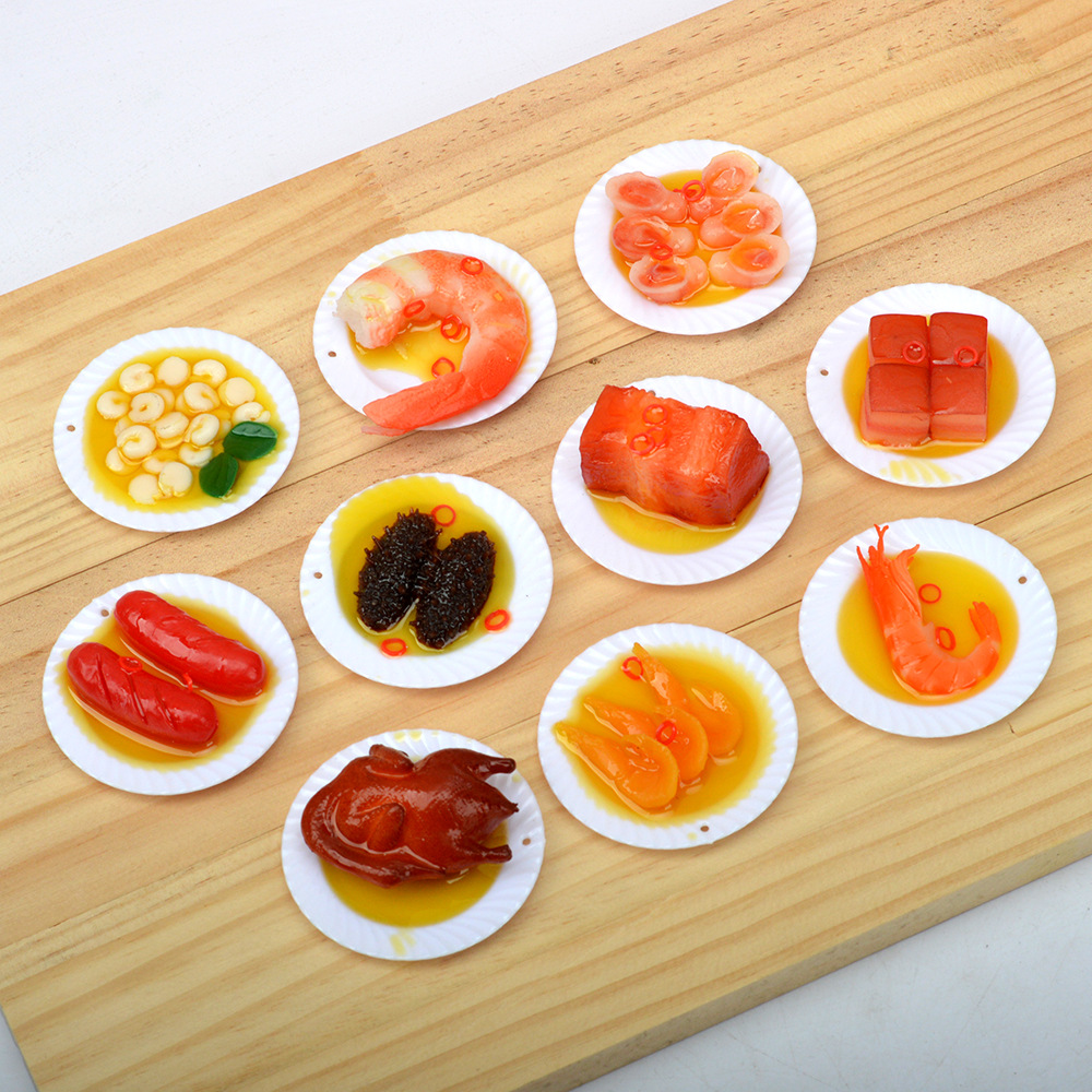 5.5cm微缩仿真菜盘儿童过家家玩具中国风美食模型食物冰箱贴餐盘