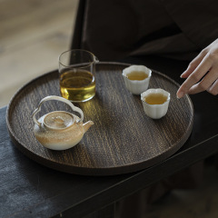 新中国式壺承柚木円形小茶盤乾泡台実木茶海家庭用ティーカップトレイ