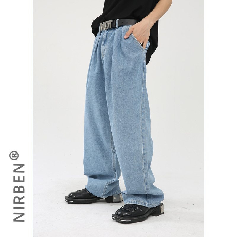 nirben Denim | Wide Leg Jeans Men's Loose Straight Tube Draping Slim Dad Trendy Trousers