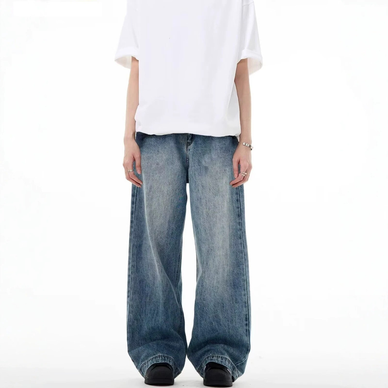 Vintage Washed Cleanfit Blue Straight-Leg Jeans Men's Fashion Brand American Style Wide-Leg Casual Straight Pants Vintage Washed Cleanfit Blue Straight-Leg Jeans Men's Fashion Brand American Style Wide-Leg Casual Straight Pants