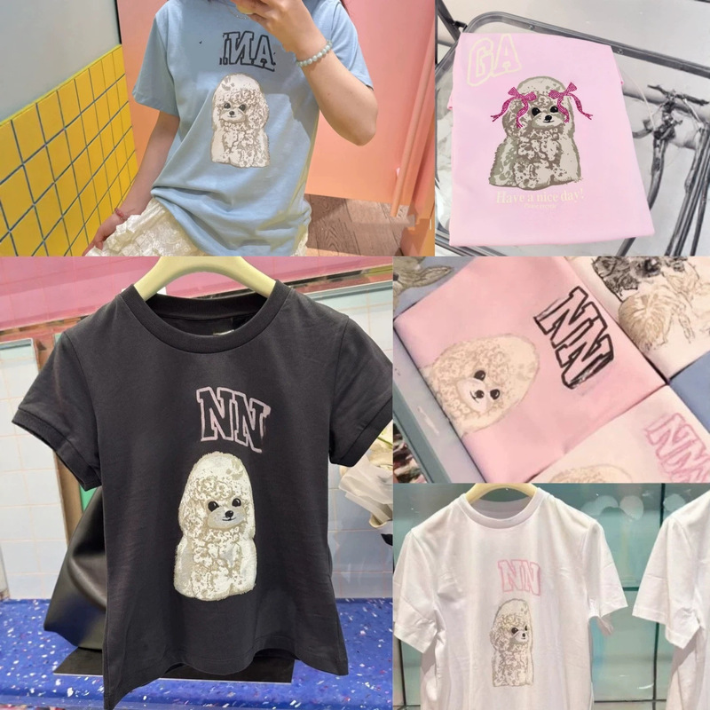 2026 Summer New Niche Designer Letter Poodle Print Round Neck Pure Cotton Loose Short-Sleeved T-Shirt for Women 2026 Summer New Niche Designer Letter Poodle Print Round Neck Pure Cotton Loose Short-Sleeved T-Shirt for Women