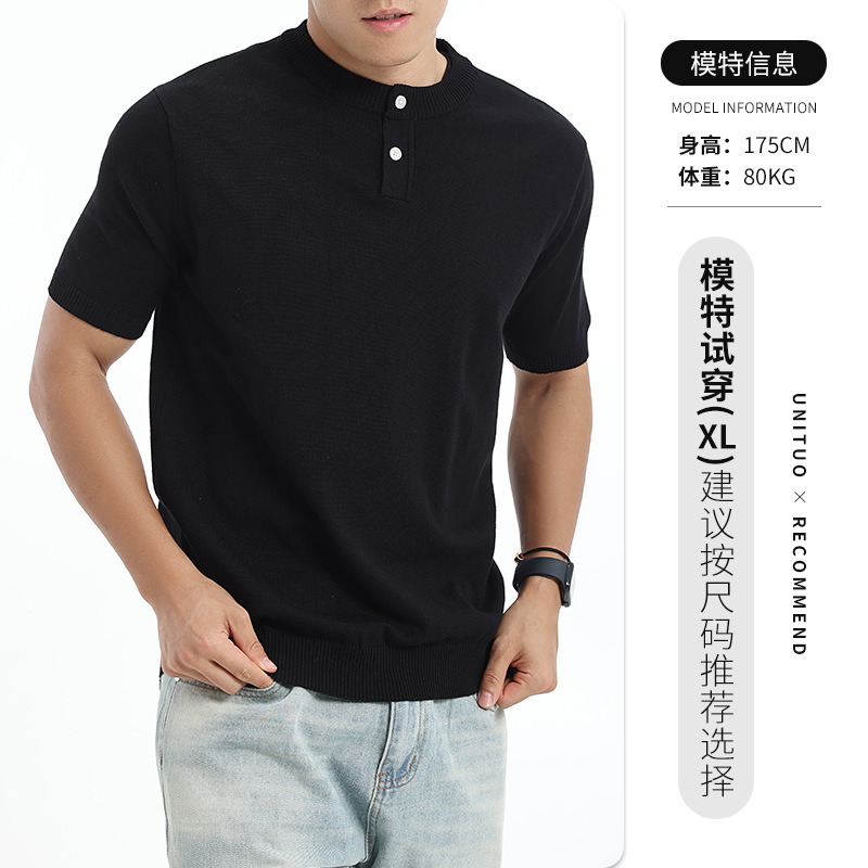 Europa y Estados Unidos transfronterizos hombres Henry cuello camiseta de punto 2026 verano sólido de manga corta negocios de ropa casual de hombre comercio exterior lote