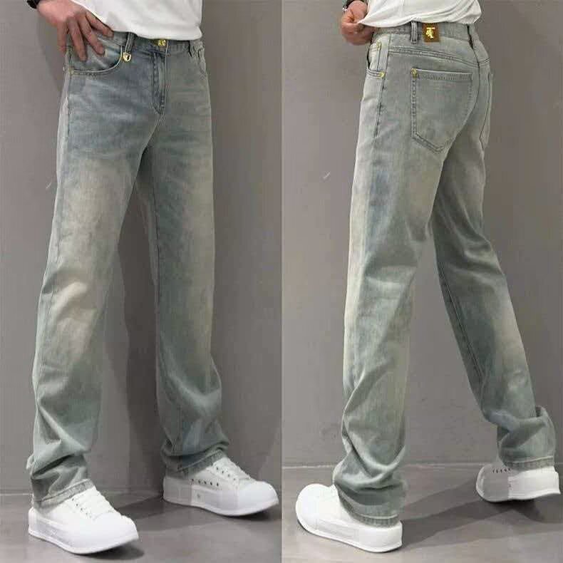 European High-End Washed Straight Jeans for Men in Spring and Autum New Trendyy Loose and Versatile Casual Wide-Leg Pants