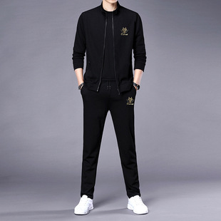 2024 Autumn and Winter Young Men's Casual Suit Loose Sports Zipper Cardigan Thickened Sweatshirt Three-Piece Men's Suit
