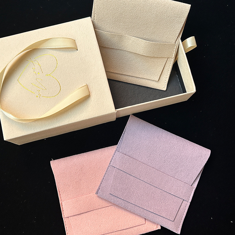 工厂直销珠宝首饰绒布袋现货可印logo超纤信封翻盖耳环戒指包装袋