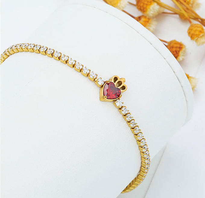 10g Weight Elegant Simple Style Heart Shape Titanium Steel Zircon Tennis Chain Bracelets In Bulk