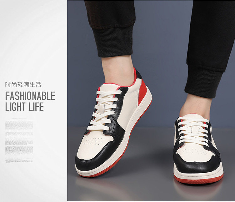 Giày sneaker nam da bò thoáng khí, đế bệt, dây buộc phía trước — 88055 Đen đỏ (da bò), 88055 đen và trắng (da bò) chi tiết 14