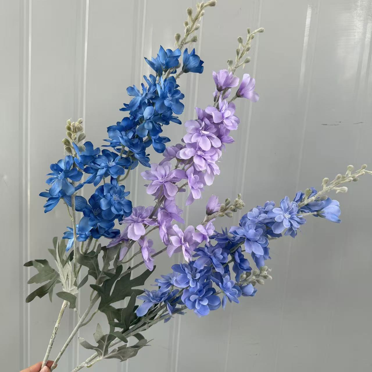 植绒仿真花飞燕草酒店会展婚庆场景背景墙布置花排地排花手工制作