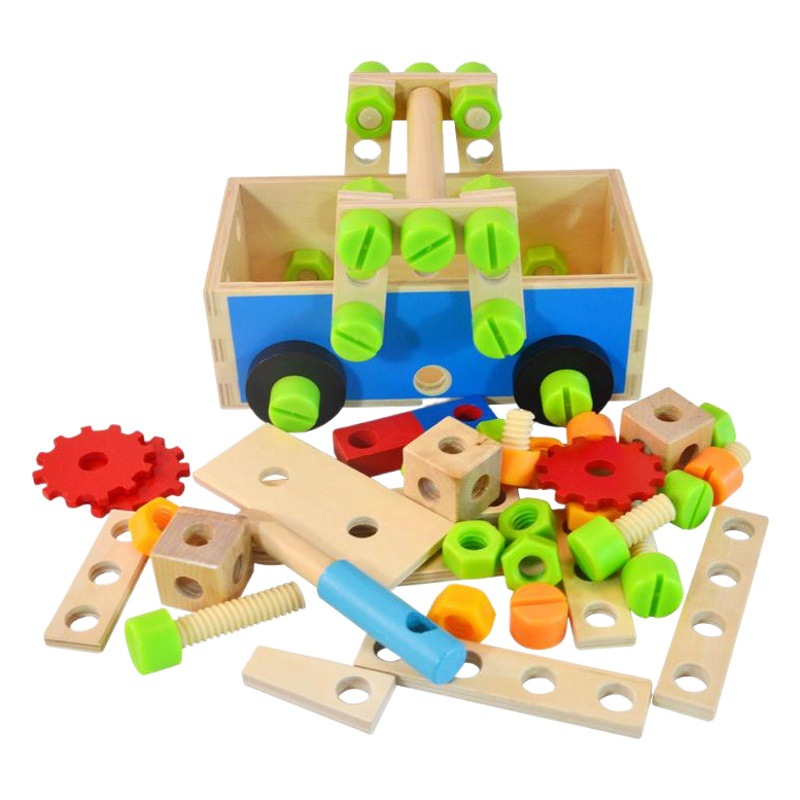 Caja de herramientas de madera para niños juguetes combinación de tuerca de tornillo desmontaje y montaje práctico para niños y niñas juguetes al por mayor