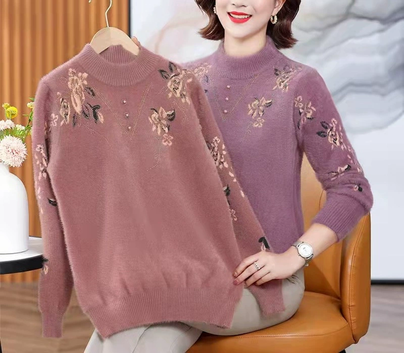 Мама свитер женщина теплая и утолщая, пожилые люди теплая внутри топ