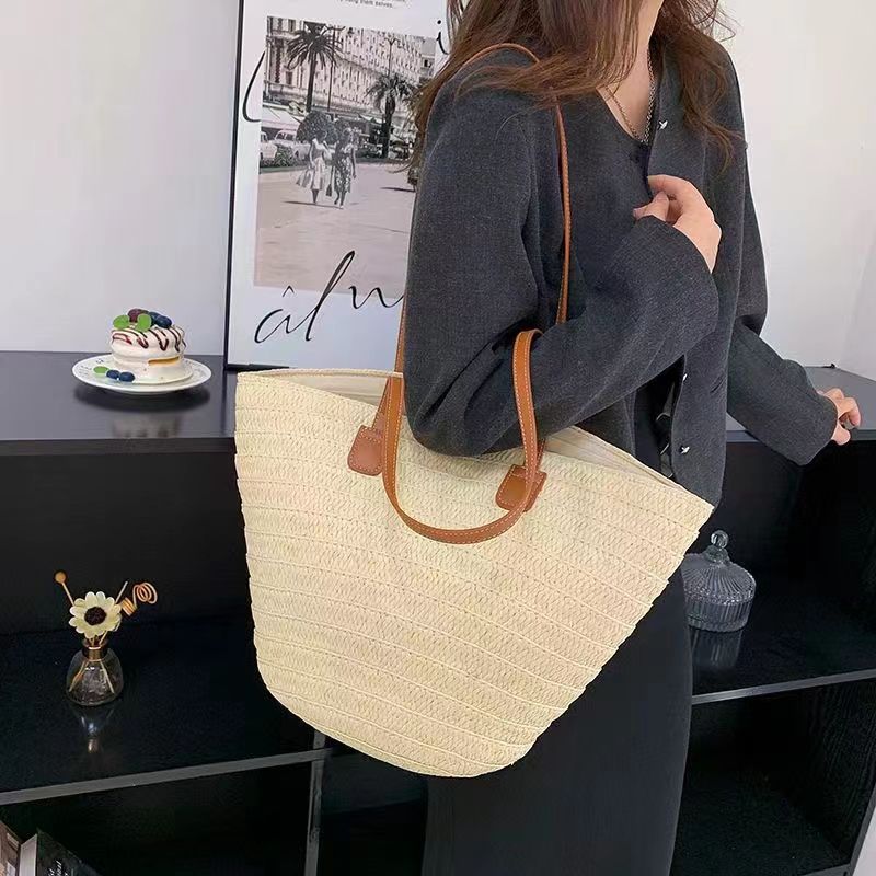 Femmes Grande Paille Couleur Unie Vacances Plage Tisser Fermeture Éclair Sac De Paille display picture 3