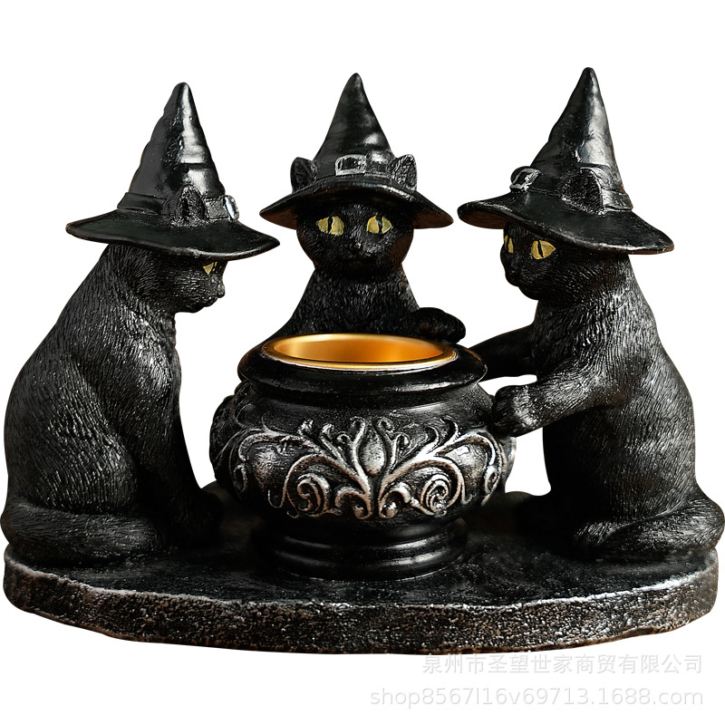 Halloween nuevo gato mágico misterioso viento oscuro retro decoración de resina artesanía fantasma festival de incienso estante