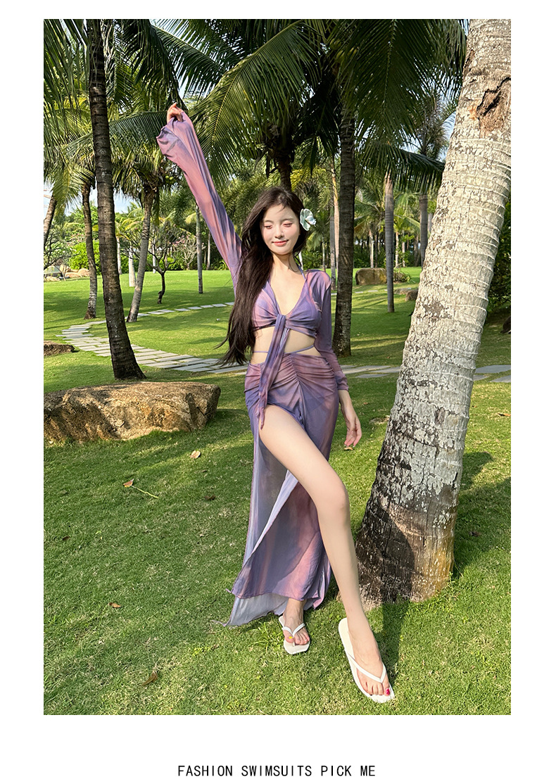 GraceChic GraceChic Sexy High-End Bikini Four-Piece Set Dress European And American Long Sleeve Slimming Beach Vacation Two-Piece Swimsuit_voghion.com