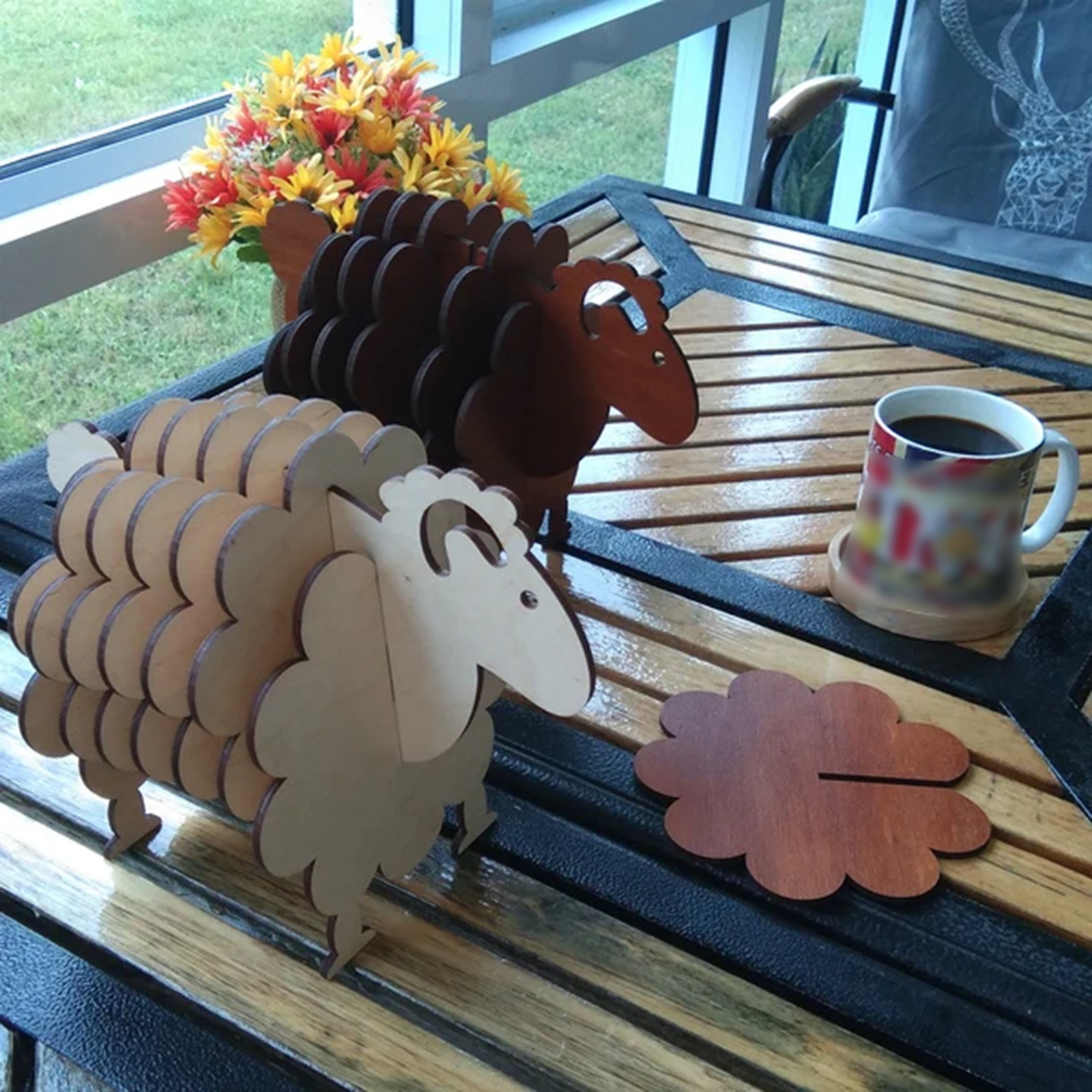 182g Weight Ornaments, coaster Home Textiles & Decor Type 1 Piece Quantity Daily Occasion Wood Material Sheep Pattern Cute Style Cute Sheep Wood Ornaments Coaster Artificial Decorations 17
