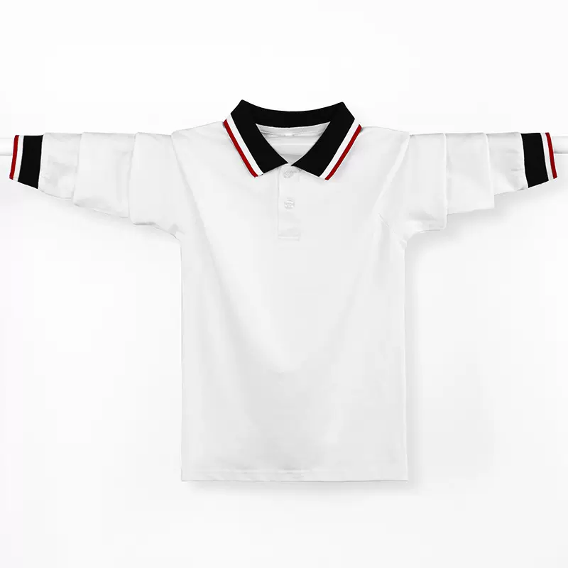 砍柴娃春秋学院黑红领白色的长袖上衣中大童中性童装运动棉单校服