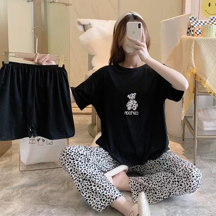 越境ライブ 夏用パジャマ レディース 半袖 ショートパンツ 3点セット ゆったり 韓国風 学生 ホームウェアセット 外出可|undefined