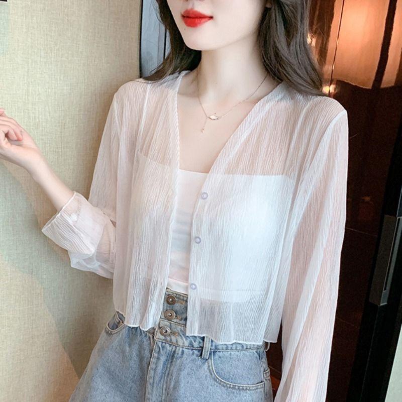 白色冰丝衣女2025夏季薄款雪纺开衫配吊带裙外搭罩衫小披肩短外套|undefined