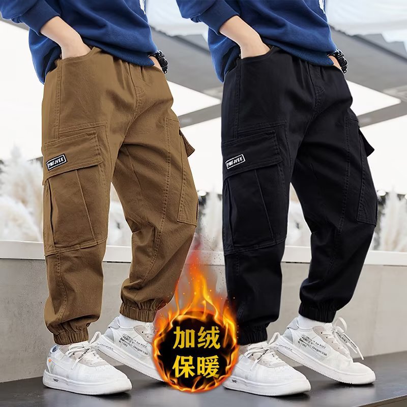 어린이 바지 2023 가을 | 겨울 기모 새로운 두꺼운 소년 크레인 바지 잘 생긴 올매치 캐주얼 바지 아동복 바지