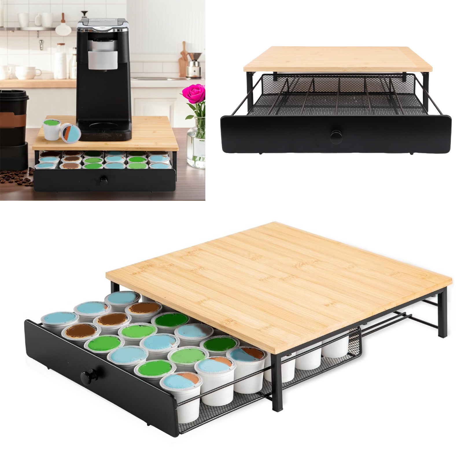 OASISWJYZ1346 Soporte de almacenamiento de cápsulas de café de cajón Escritorio de bambú