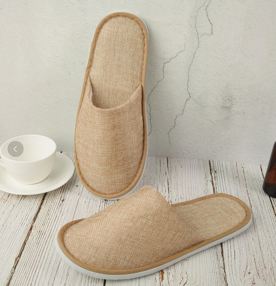 [No. 026] Double thick toe-cap linen slippers (yellow)