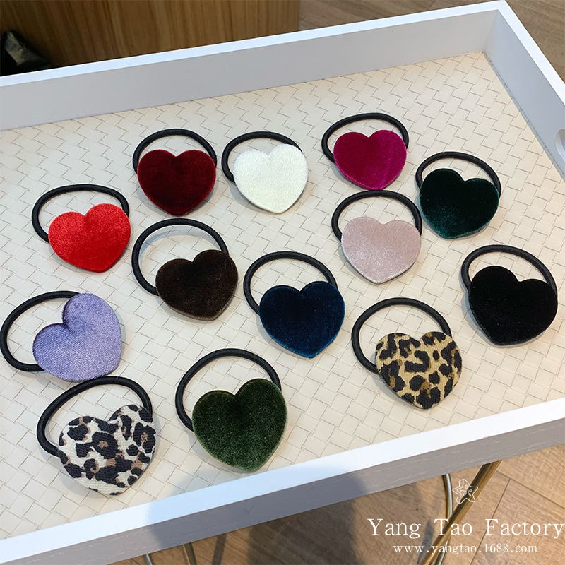 Otoño y invierno nuevo colorido leopardo amor flocado anillo de pelo temperamento universal baja cola de caballo correa cabeza cuerda mujer