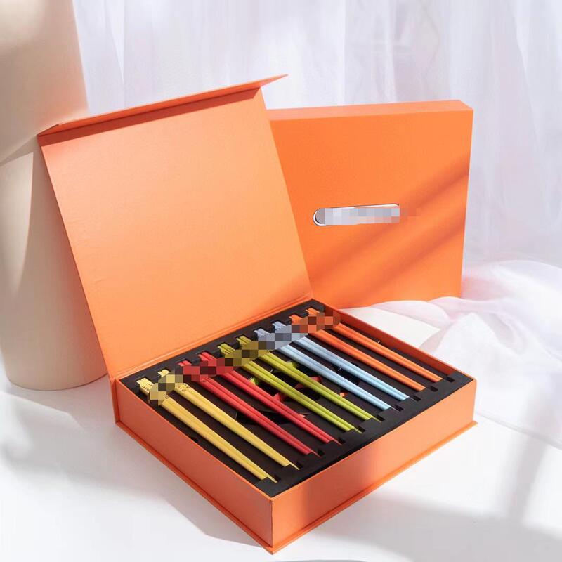 French cool multi-color stoneware colorful rainbow spoon 10 chopsticks 10 pairs of gift box set