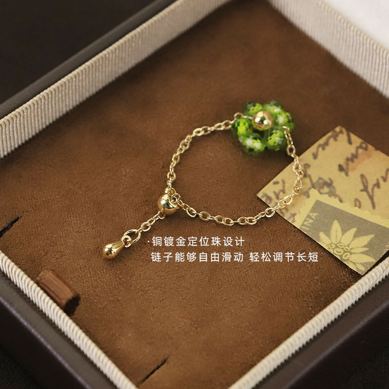 绿色花朵戒指女款2025新款小众设计感高级感食指戒手工指环可调节|undefined
