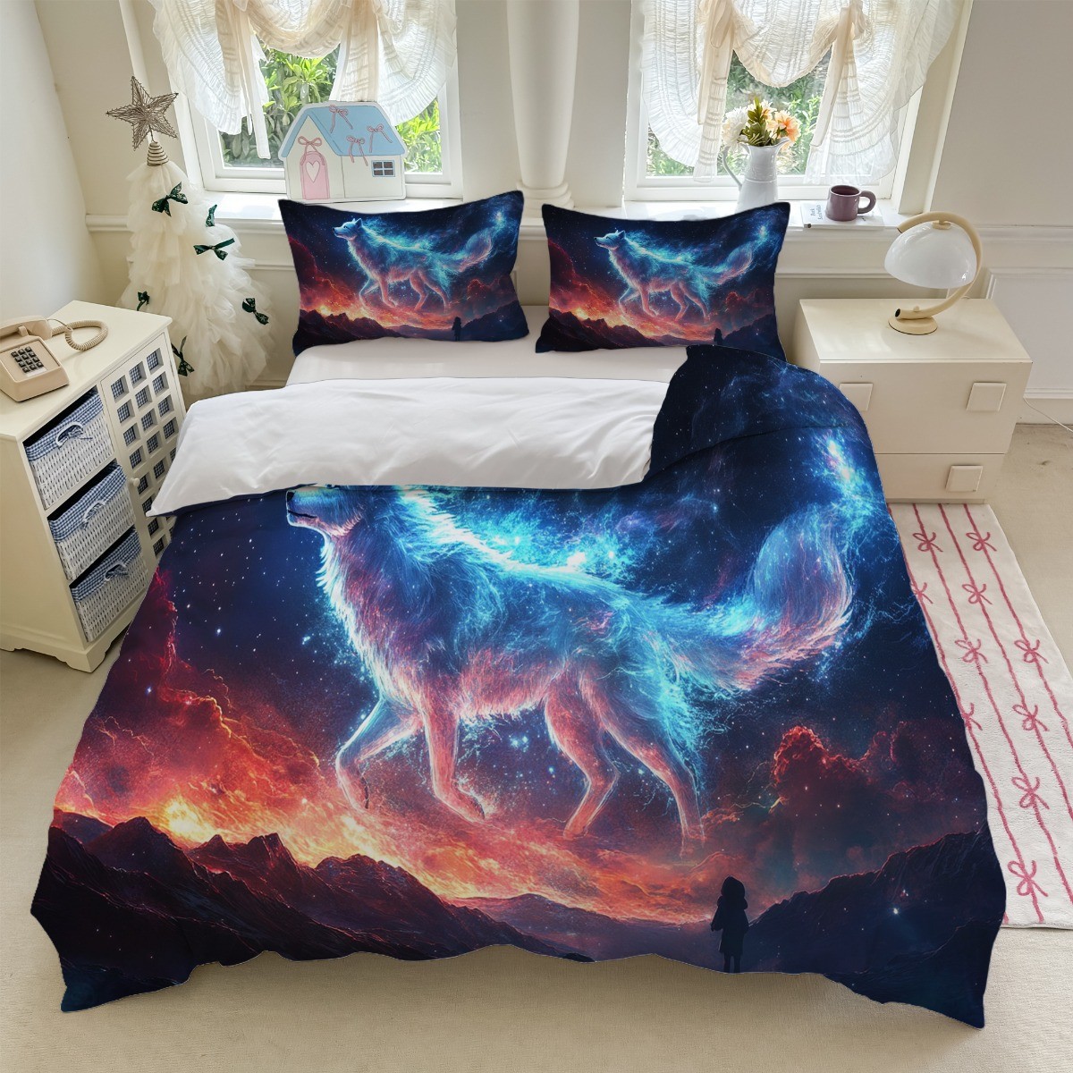 TEMU / JIT transfronterizo impresión digital abrasión edredón kit tridimensional animal lobo blanco estilo textil para el hogar dibujo puede hacer