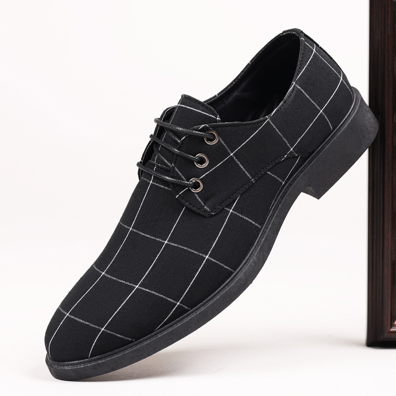 Primavera y otoño zapatos de tela británicos zapatos de cuero formales de negocios zapatos de hombre zapatos individuales de lona interior zapatos de traje con cordones zapatos casuales de hombre