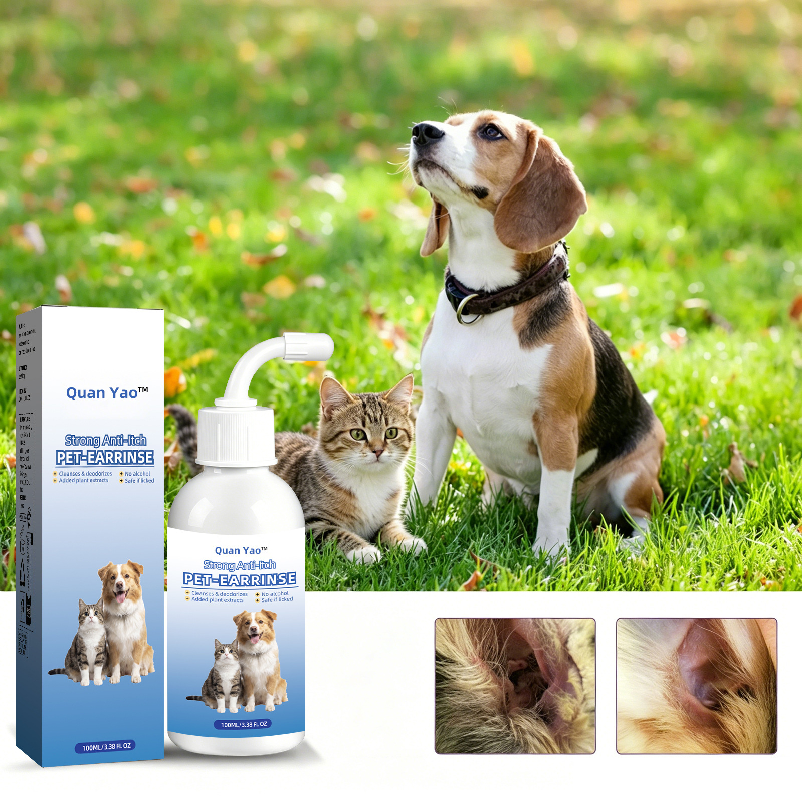 Cat Ear Cleaning Solution, Ear Mite Removal Ear Drops, Ear Cleaning Solution for Cats, Earwax Cleaning Solution for Pets, Dog Ear Cleaning Solution