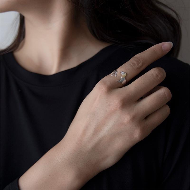 Dog Pattern 925 Sterling Silver Dog Open Ring Rings