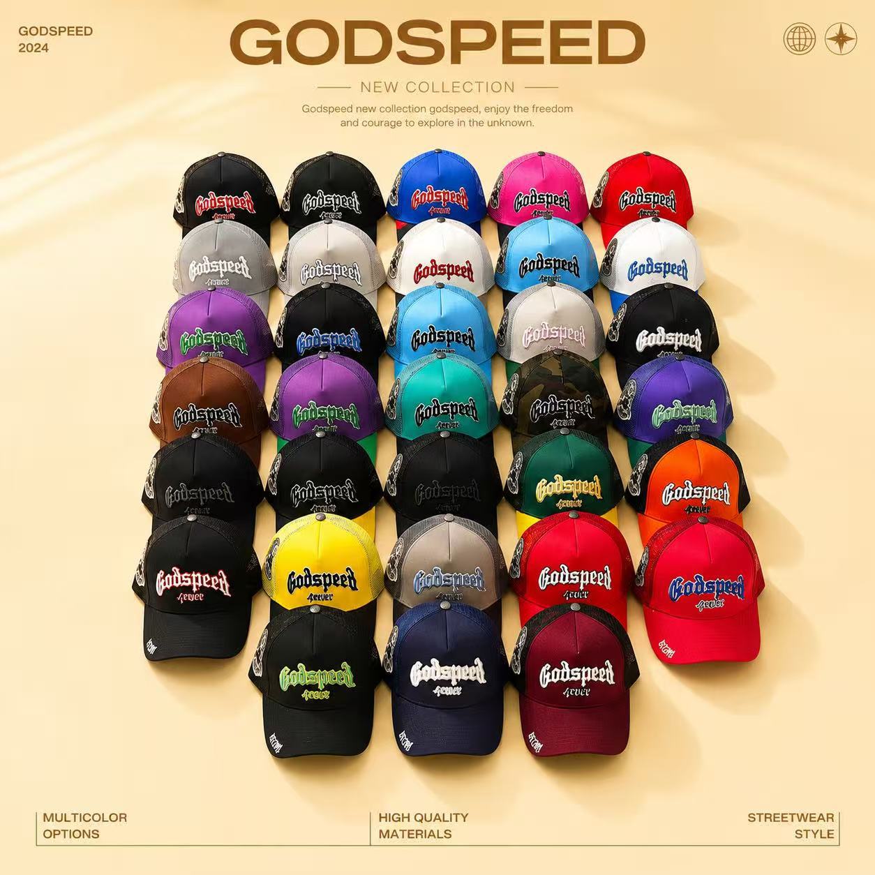 跨境 24SS新款潮牌 God&speed 刺绣棒球帽男女同款鸭舌帽现货批发 服饰配件、饰品厂家批发实拍图