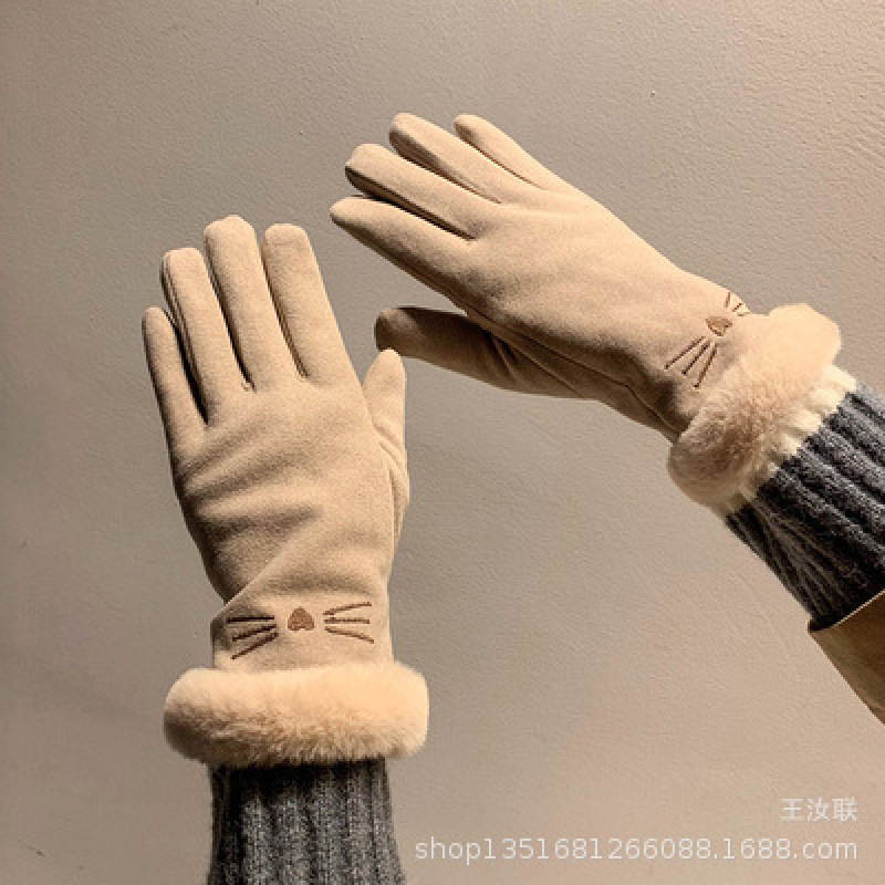手套女冬天保暖加厚可爱ins冬韩版骑车防风防寒加绒五指手套骑行|undefined