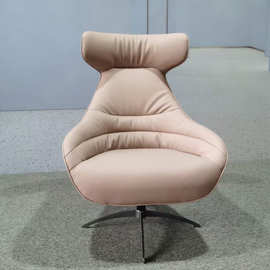 北欧头层真皮单人椅时尚懒人椅简约现代设计师艺术鲸鱼休闲沙发椅