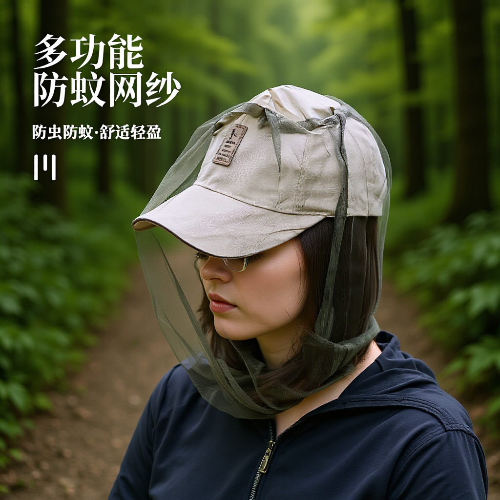Outdoor Head-Worn Fishing Night Fishing Hat, Insect-Proof and Mosquito-Proof Hat, Fishing Sun Protection Hood, Men's and Women's Bee Hat, Breathable Mask