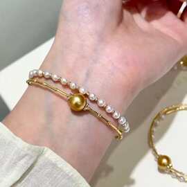 9-10mm正圆微瑕高品质南洋金珠配4.5-5mm基本无瑕淡水Ak纯银双圈