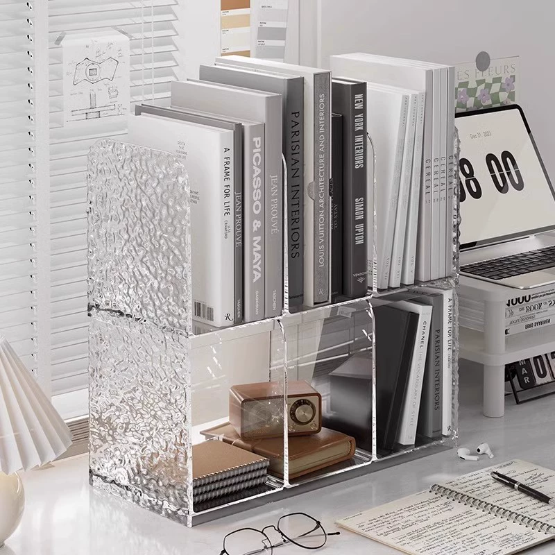Acrylic Desktop Book Shelf, Glacier Pattern Transparent Organizer, Large Capacity
