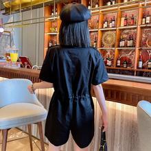 夏季新款工装连体衣裤阔腿短款收腰显瘦气质女神范纯色连体套装潮