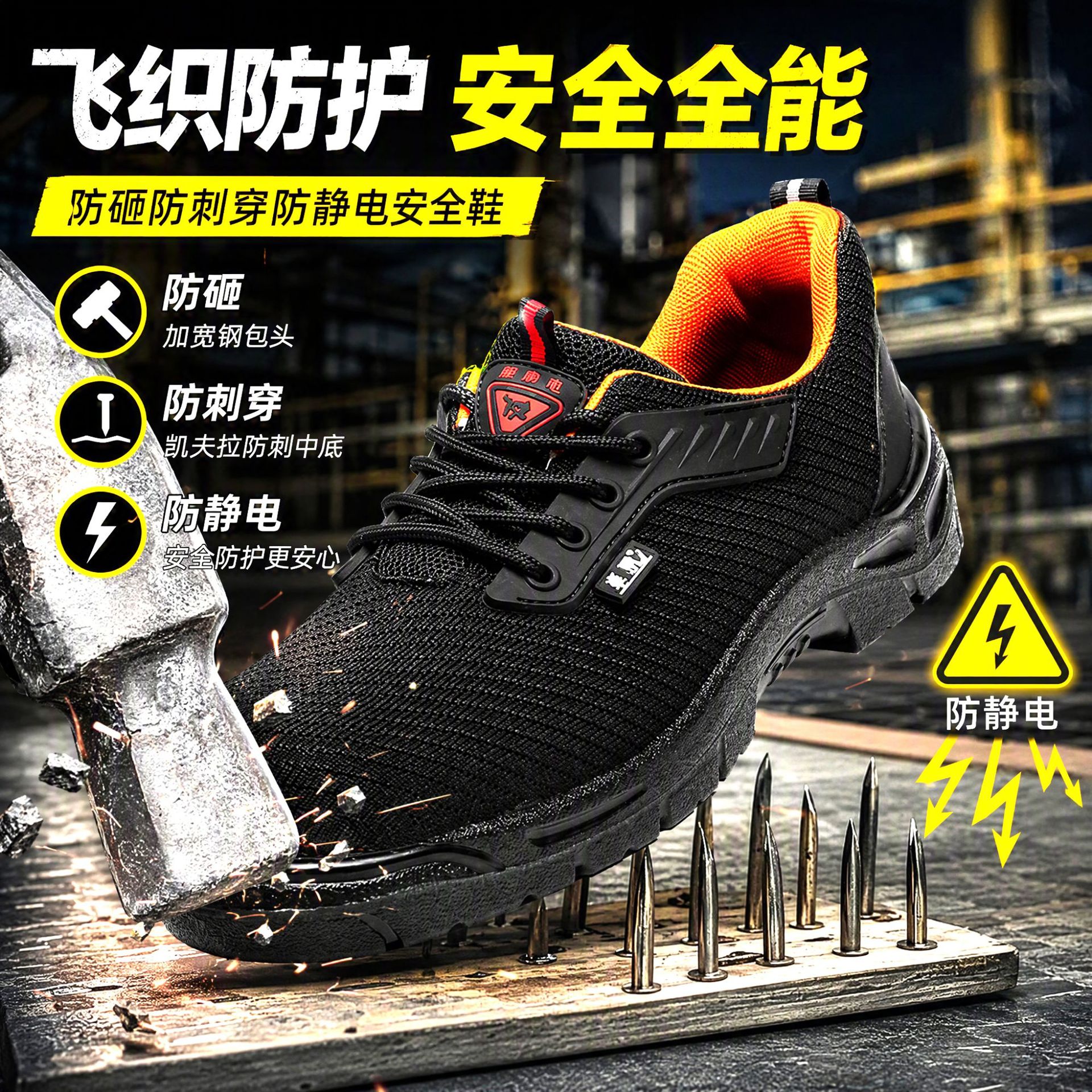 Haikang Anti-static Safety shoes protective shoes Anti smashing puncture ventilation non-slip wear-resisting polyurethane