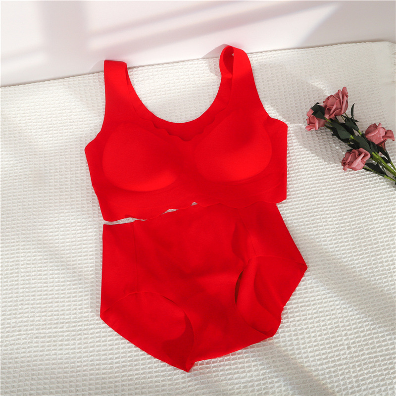 New Benmingnian Red Celebration Wedding Underwear Set, One Piece, Traceless, Comfortable, Steel Ring Free, Beautiful Back Underwear for Women