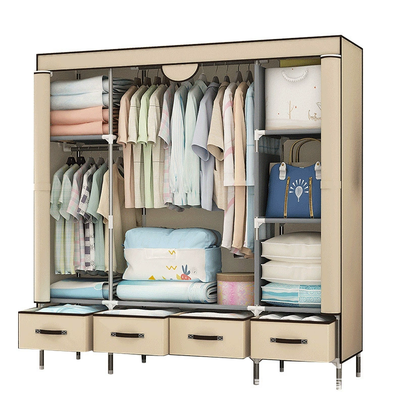 Large 150CM Double Wardrobe with 4 Storage Boxes, Simple Assembly, Multiple Color Options