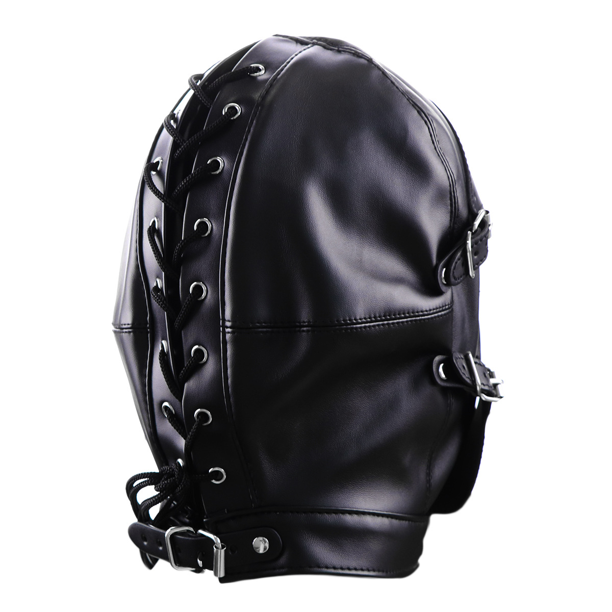 Máscara de cuero PU negra erótica para adultos, con abertura para ojos y boca, para disfraces y juegos de rol.