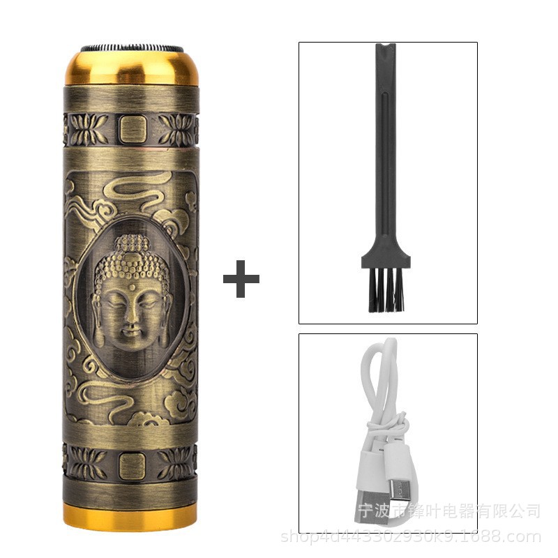 Multifuncional mini Afeitadora eléctrica cabeza de Buda USB recargable Maquinillas afeitar barba cuchillo metal cuerpo