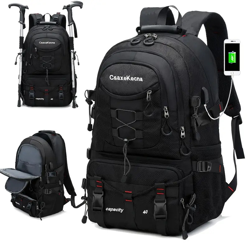 40L Large Capacity Outdoor Hiking Backpack for Men, USB Rechargeable Shoulder Bag, Travel Hiking Multifunctional Laptop Schoolbag