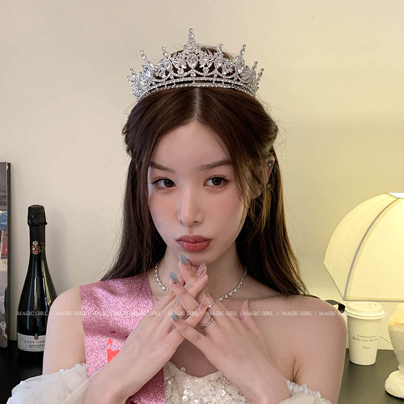 Princess's Birthday Headwear Super Flash Three-Dimensional Rhinestone Crown High-Level Crown Headband Photo Atmosphere Sense Hair Card